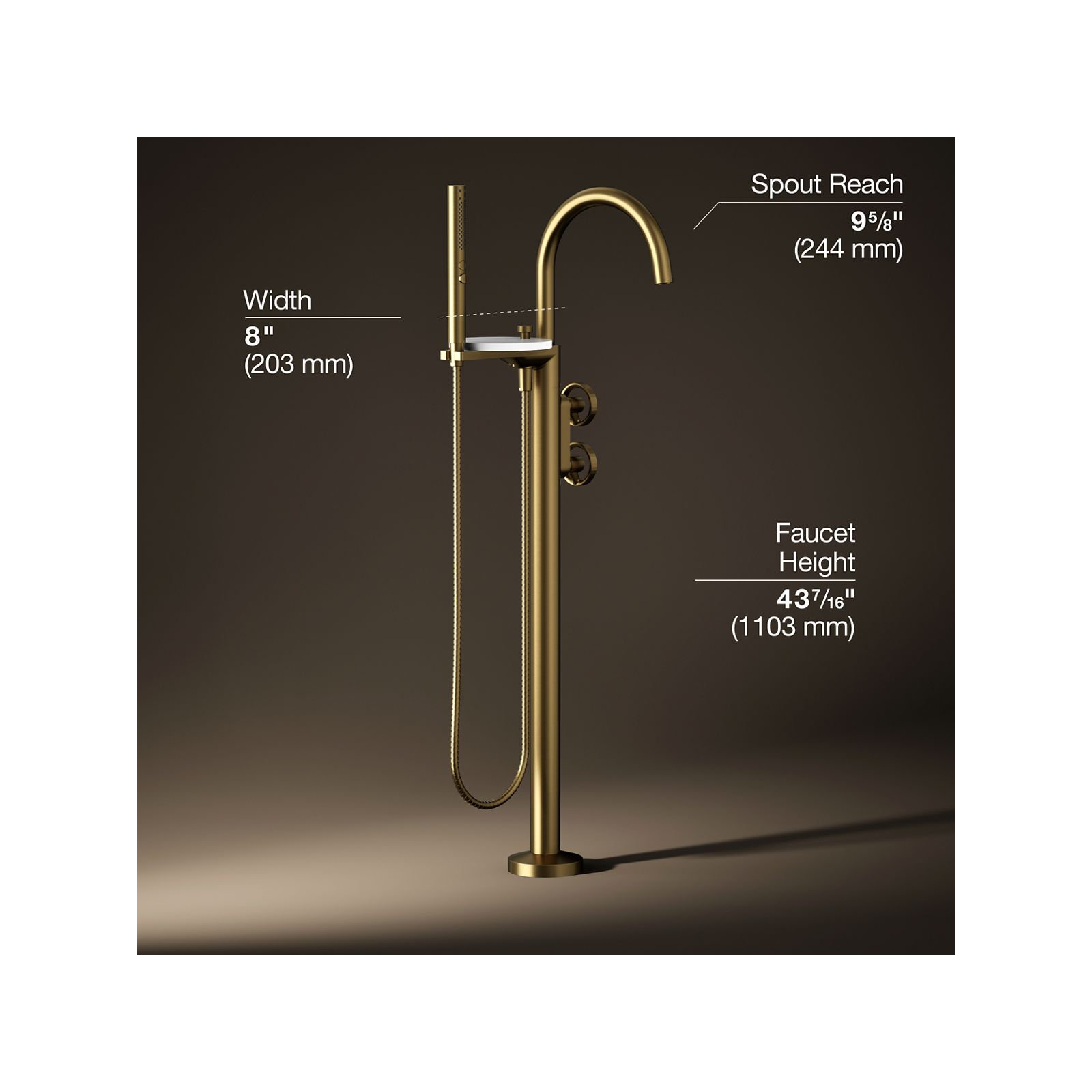 Components Floor-Mount Bath Filler Trim, Vibrant Brushed Moderne Brass, Wheel Handle