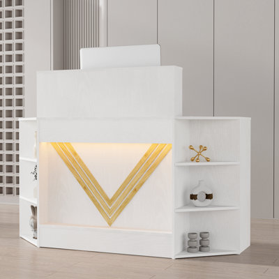 Bureau de réception avec 6 tablettes ouvertes avec prise de courant