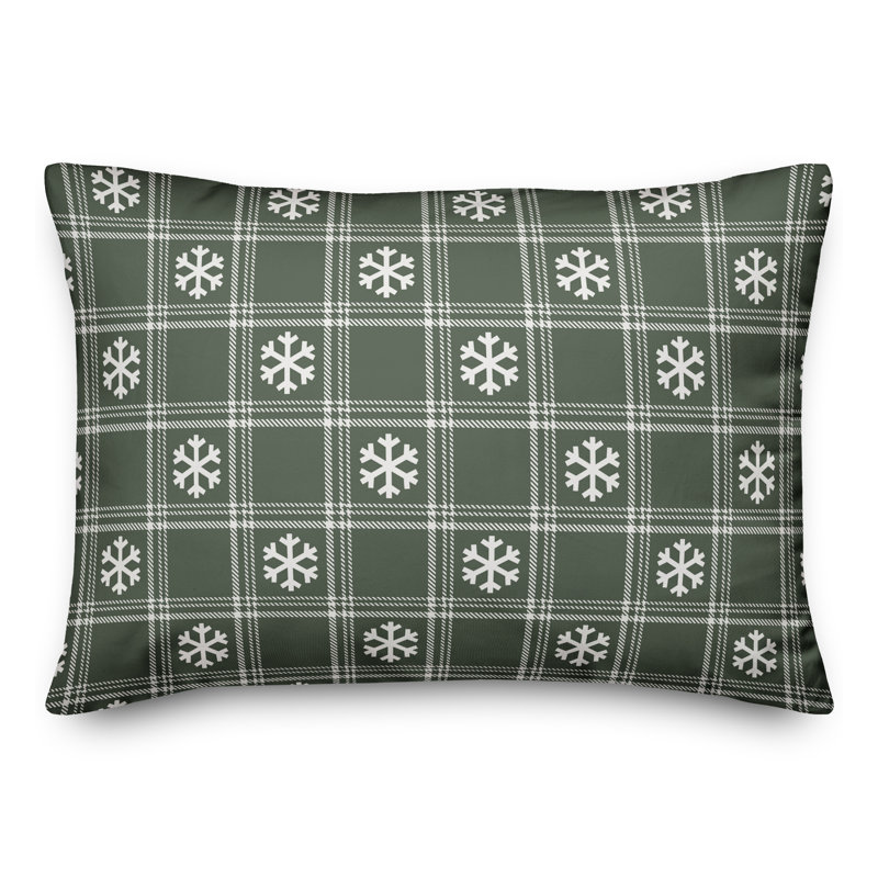 Sage Snowflake Plaid Throw Pillow