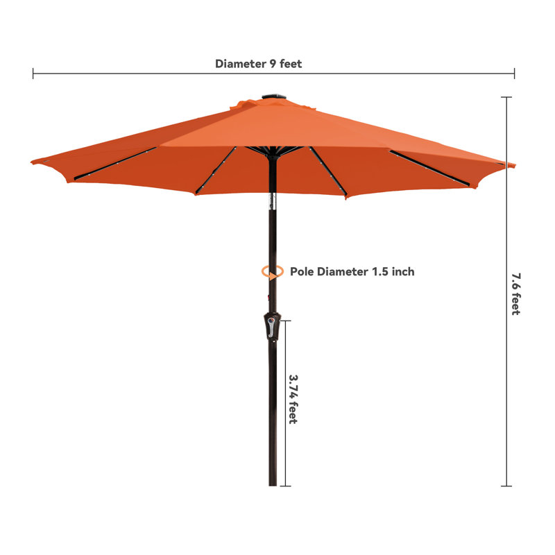 Parasol de marché avec manivelle Beka, Citrouille, H 91,2 po x l 108 po x P 108 po