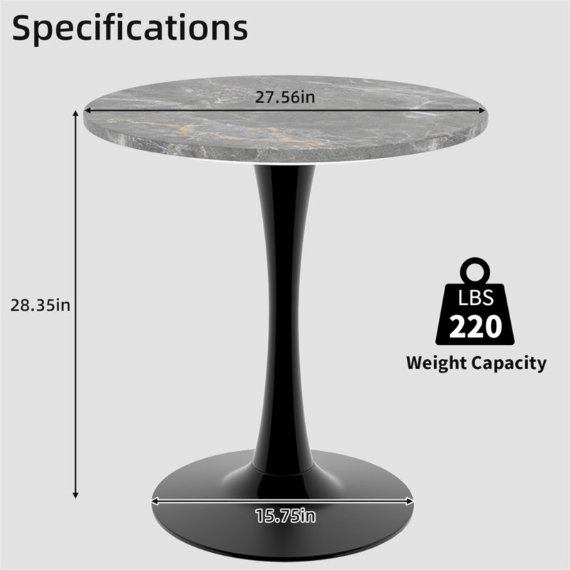 Table d'appoint ronde en marbre avec base piédestal conique, idéale pour le salon, design minimaliste moderne, Noyer / noir