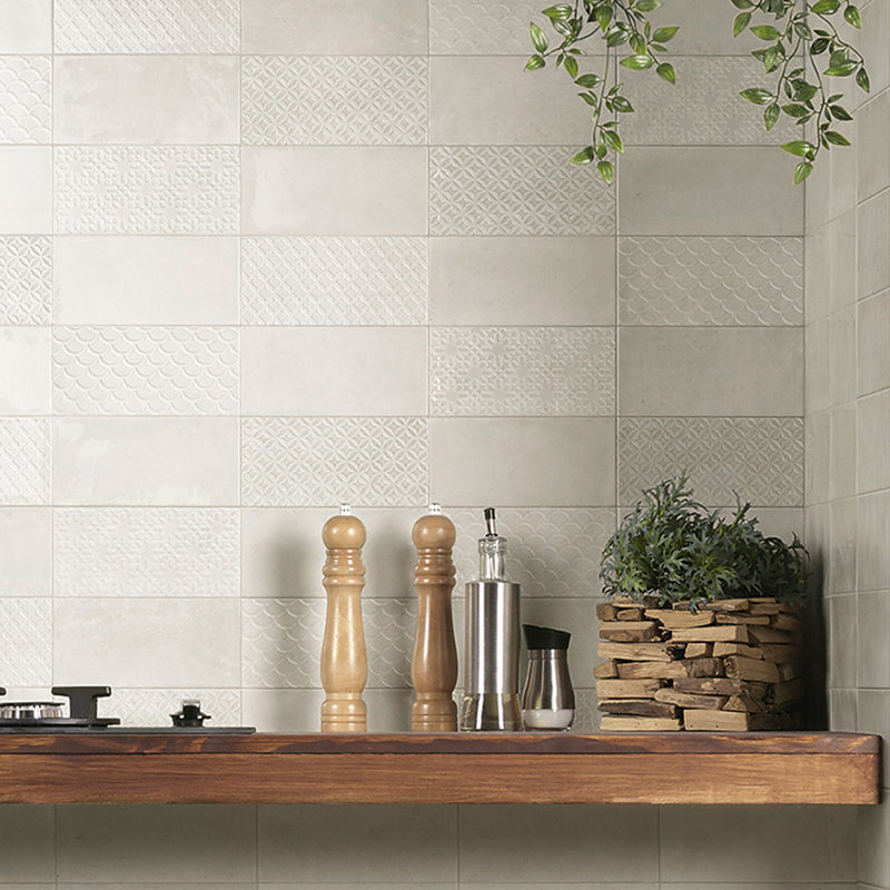 Camden 8" x 4" Ceramic Patterned Subway Tile, Antique Bianco
