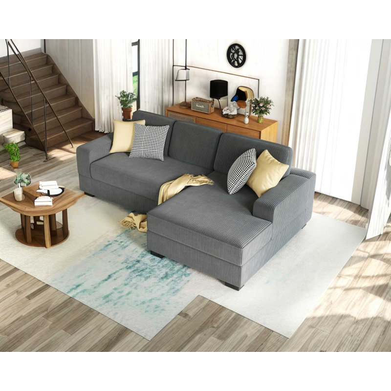 Birkley 96'' Corduroy Sofa, Right Hand Facing, Grey