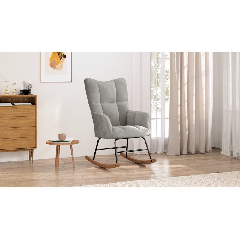 Chaise berçante en velours Khennedi, Gris foncé