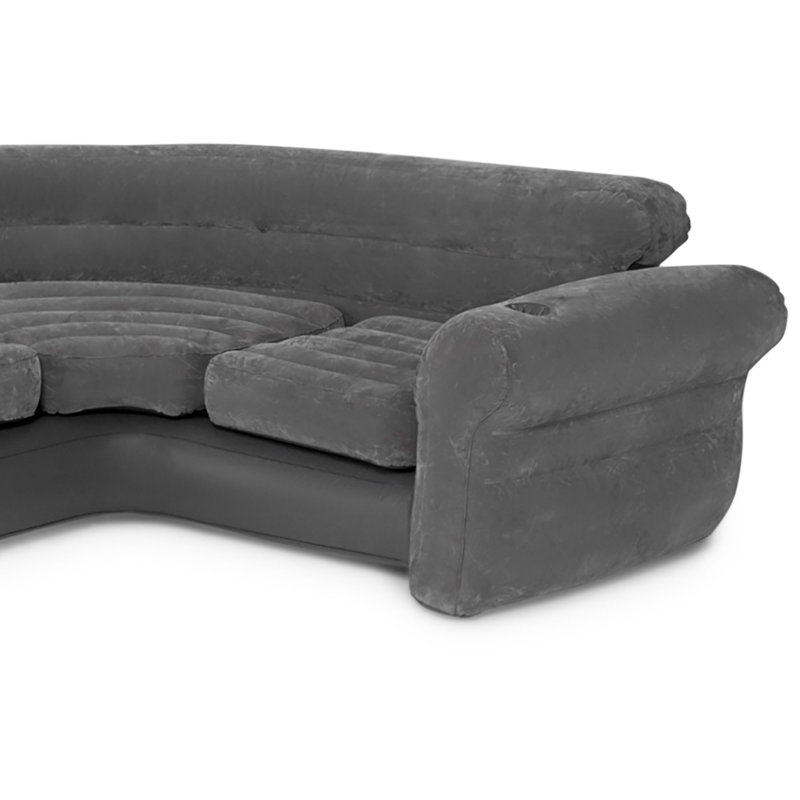 Gray Inflatable PVC Corner Sofa with Cup Holders