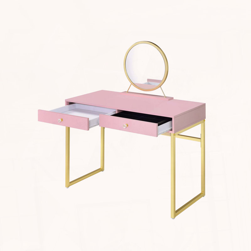 Vanity Desk with Mirror and Jewelry Tray