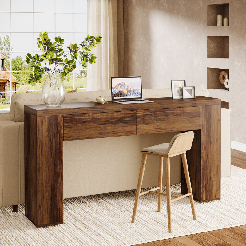 Table de 63 pouces avec 2 tiroirs cachés, Brun rustique
