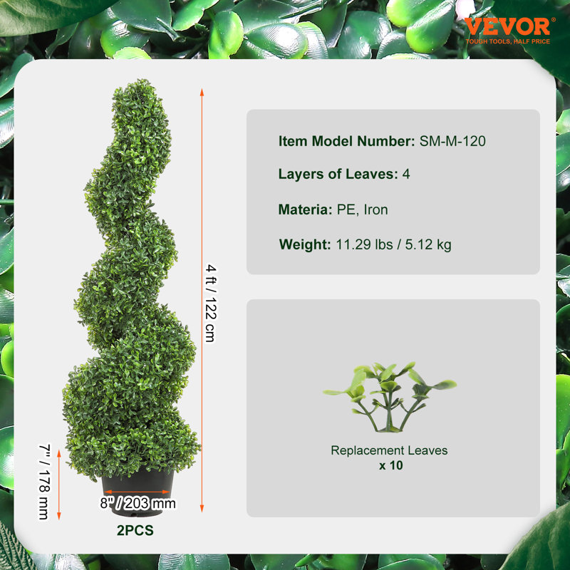 Primrue Artificial Boxwood Topiary in Pot, 48" H x 8" W x 8" D