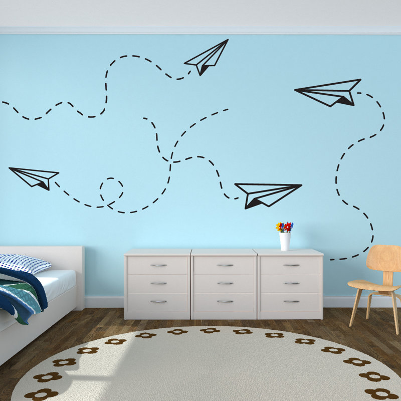 Adhésif décoratif papier avion, H 30 po x l 33 po x P 0,01 po, Noir