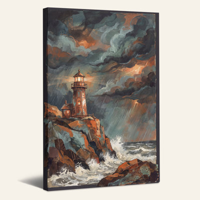 Art sur toile, "Phare sur les falaises rocheuses dans le ciel orageux"