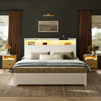 3 Piece Bedroom Sets,Modern Bed With 2 Drawers & 2  Slanted Nightstand