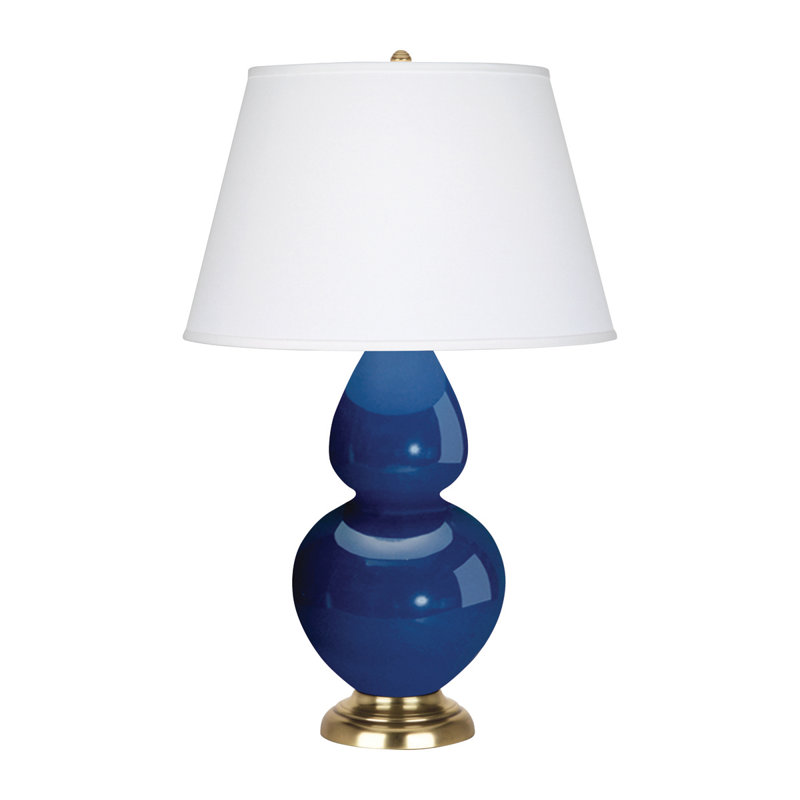 Elegant Bone Glaze Double Gourd Table Lamp with Bronze Base