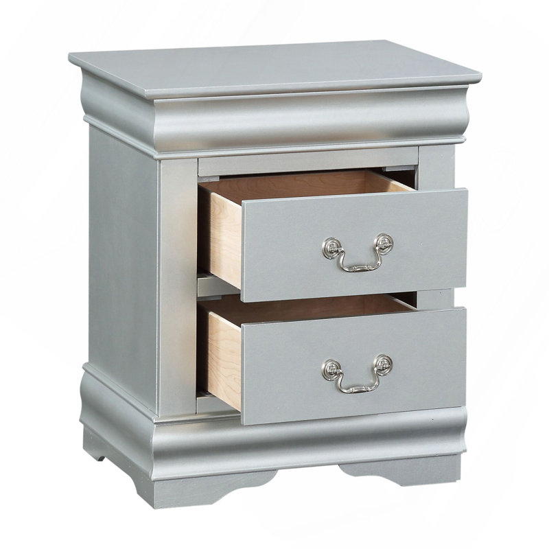 Table de chevet 2 tiroirs Platinum, Argent argent