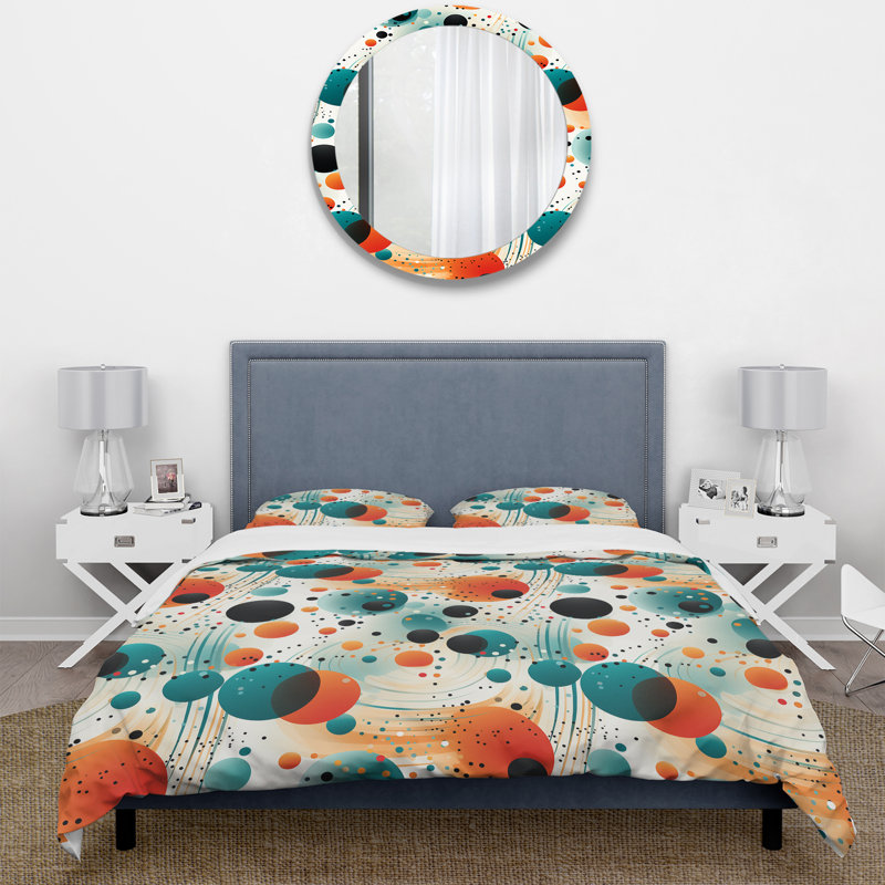 Ensemble de housse de couette à pois Futurist Polka Nexus IV, Housse de couette simple + 1 taie décorative stan