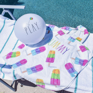 Rae Dunn: Kids Hooded Towel & 12" Beach Ball Set - Yummy
