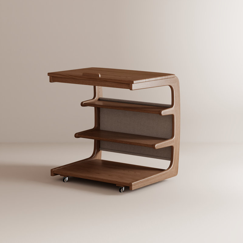 Flip Top C Table with Storage, Mobile Solid Wood End Table with Wheels, Multipurpose Side Table for Home Office, Brown