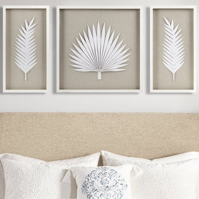 3 Rice Paper Leaves Wall Artwork - Indoors Display Decoration Framed Hanging