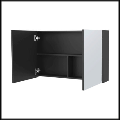 Armoire à pharmacie noire avec miroirs inclus et 2 portes