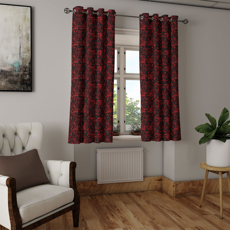 Astoria Grand Victorian Grommet Curtain Decorative 2-Panel Window Drapes, 50"x54", Charcoal Grey Ruby, 50" W x 54" L