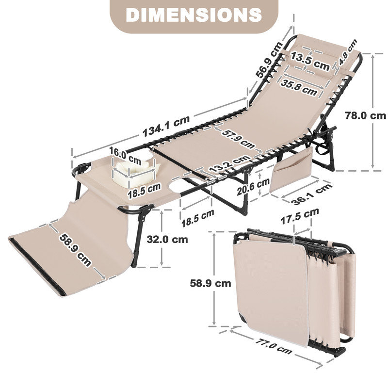 Outdoor Adjustable Textilene Lounge Chair Folding Tanning Chair with Pillow