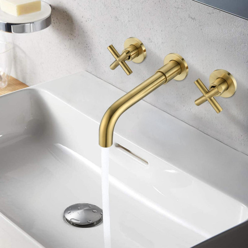 Robinet de meuble-lavabo mural avec égouttoir escamotable, Or brossé