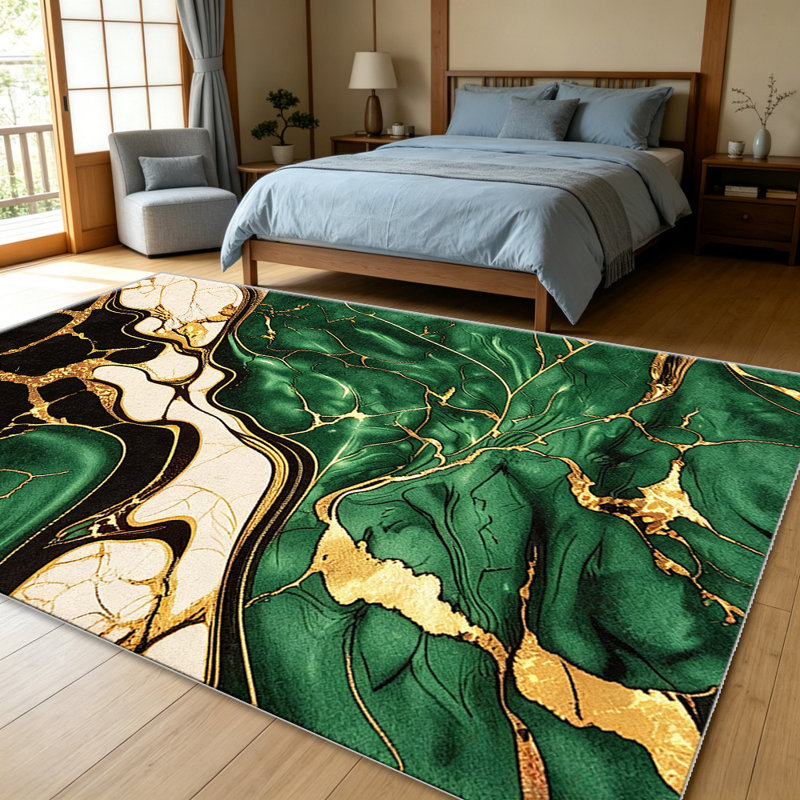 Green Marble Gold carpet-easy to clean, machine-washable, soft and comfortable; suitable for door mats, kitchens, living rooms, bedrooms, corridors, and laundry areas. Easy to clean, durable carpet for home decoration.