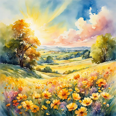 Sunlit Wildflowers - Wrapped Canvas Print