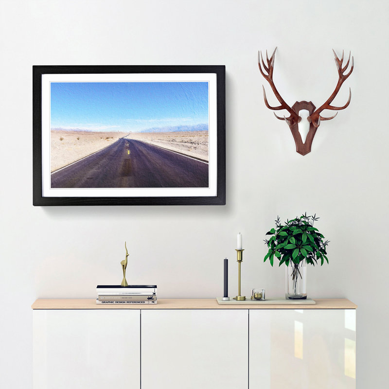 Road Through Death Valley in California - Picture Frame Painting Print, 27cm H x 36cm W x 2cm D, Black Framed