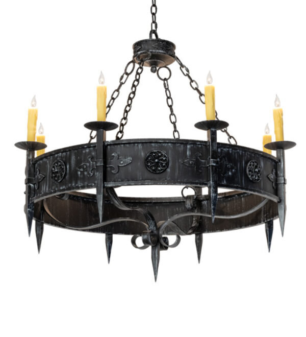 Lustre en roue de chariot à 8 lumières de style bougie Calandra, Bronze français, Crème trompette