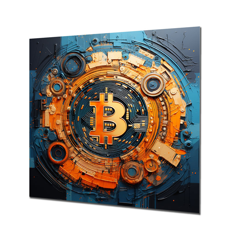Or et bleu - Crypto monnaie - Art mural en métal à la mode, H 16 po x l 16 po