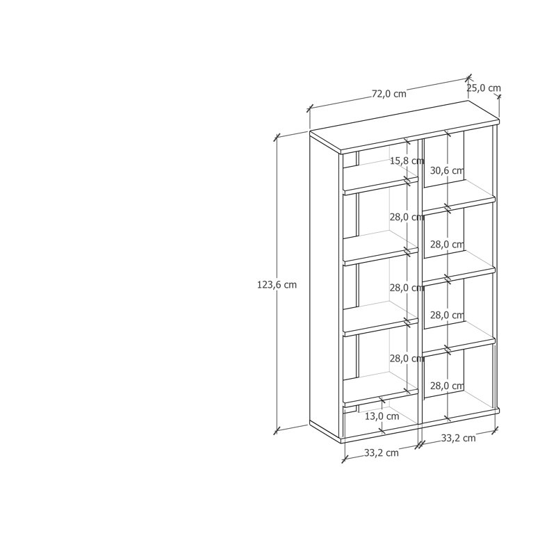Amaura 123 cm H x 72 cm W Particle Board Bookcase, Oak/Anthracite
