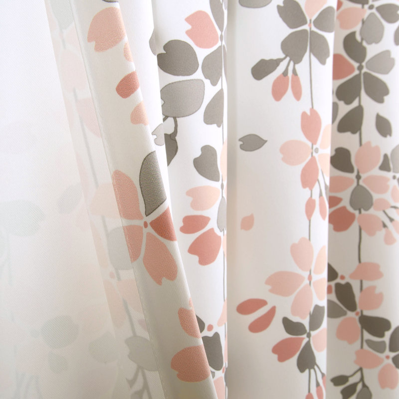 Weeping Flowers Room Darkening Pair, 52" W x 95" H, Blush/Gray