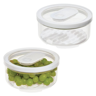 iDesign Small Round Fridge Produce Bin with Removable Drainage Tray and Lid -  Set of 2 - Clear