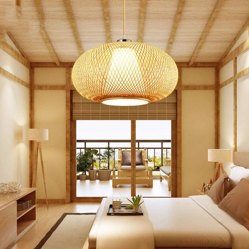 Ammaley Bamboo Pendant Light, Vintage Rattan Lampshade Braided, 1 Bulb Pendant Lamp, E27 Boho Braided Lamp, Rattan Pendant Light Shade, Living Room Lamp Hanging ﻿（60cm）