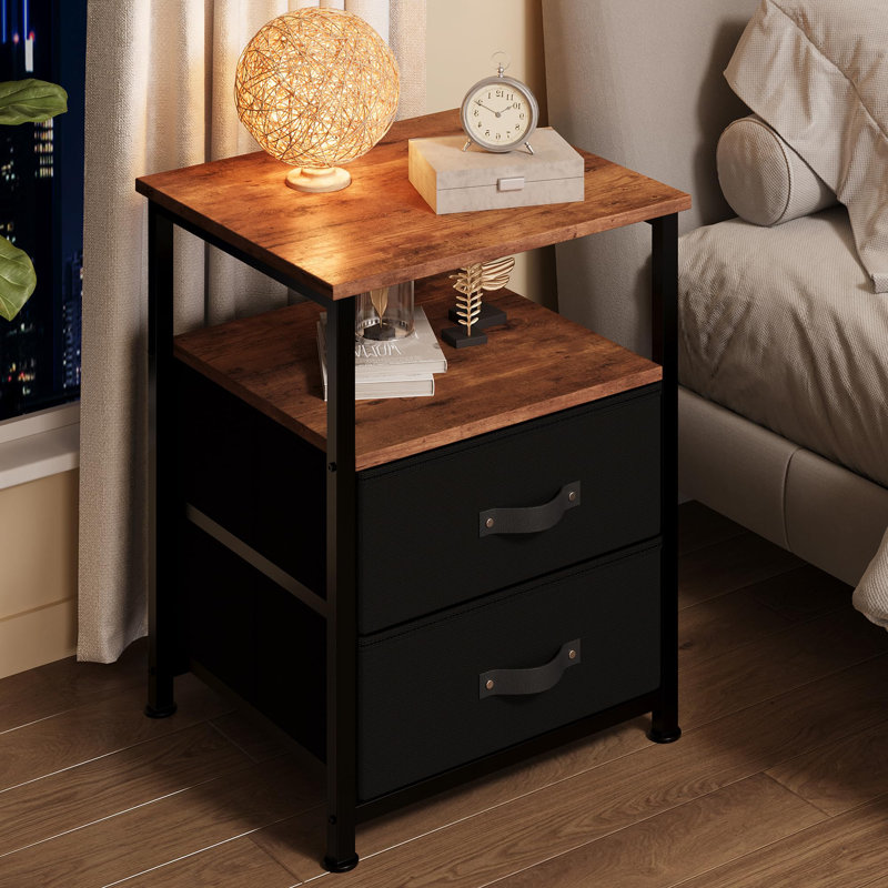 Table de chevet 2 tiroirs Erike, Noir, H 23,6 po x l 15,8 po x P 15,8 po