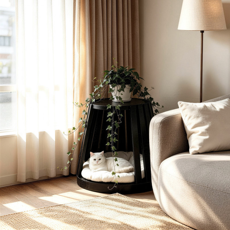 Table de bout pour chat 2 en 1 avec coussin amovible