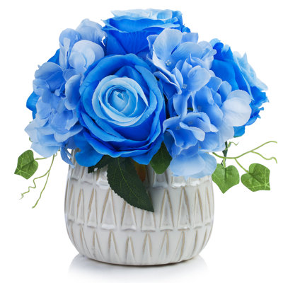 Centre de table hortensia artificiel mixte en pot