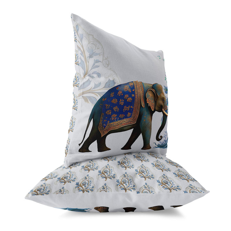 Gray Faux Suede Elephant Flower Accent Pillow 18x18