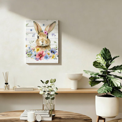 «Brown Rabbit», reproduction d'art sur toile à grain de bois floral pour chambre à coucher, salon et bureau, support de cadre en bois massif, 16 po x 24 po