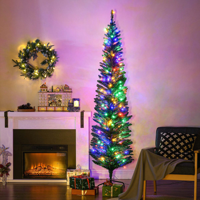 Arbre de Noël artificiel 7 pi avec 7 49 pi branches, 180 lumières DEL colorées et base en acier
