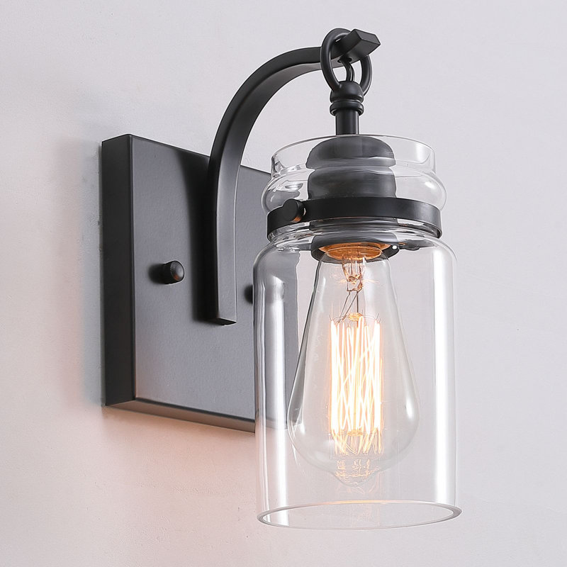 Black Wall Sconces Lighting Fixtures with Clear Glass Indoor 1-Light Bathroom Wall Sconce for Bathroom Hallway Stairwell