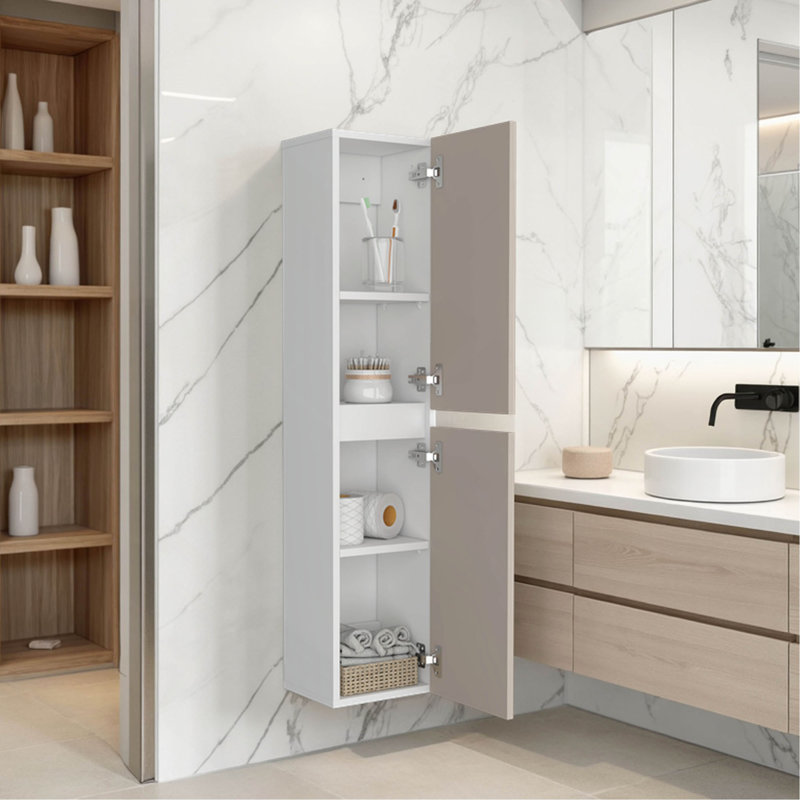 High Two-Door Wall Cabinet With Interior Shelf Vertical Storage