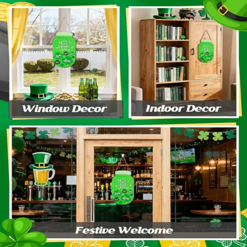 Panneau de porte en bois en forme de pot de la Saint-Patrick - Décoration de couronne trèfle porte-bonheur 8 × 21,6 pouces