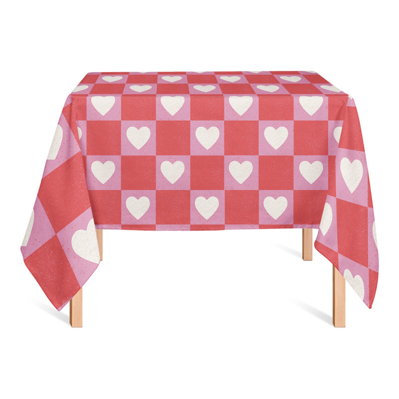 Heart Checkered Board Pattern Tablecloth, 58" L x 58"W