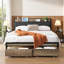 Pour la chambre à coucher Lit plateforme moderne en MDF noir et gris avec rangement intégré