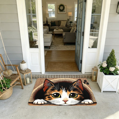 Brown Calico Cat Entryway Doormat 20 x 32 in Home Interior Decor