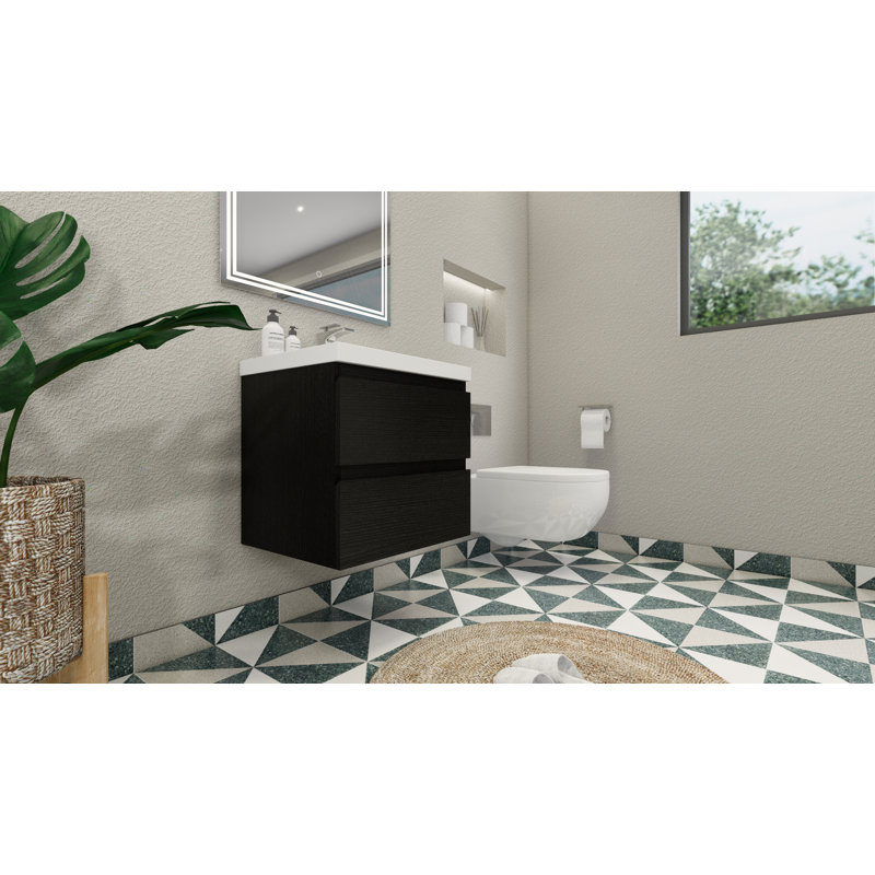 Aylanna Single Bathroom Vanity with Acrylic Top, Rich Black