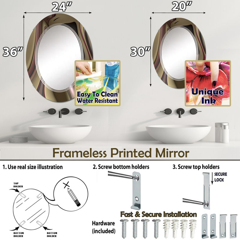 Fraipont - Miroir mural moderne ovale, 36 po x 24 po