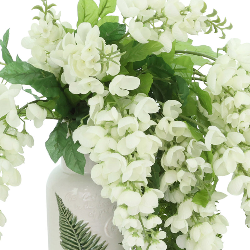Wisteria and Fern Arranged in a Ceramic Pot