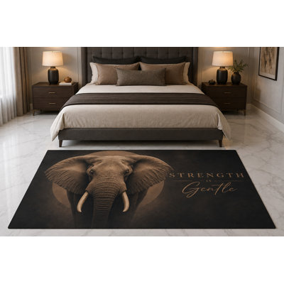 Tapis « Ultra Fin » 152 x 213 cm (5 pi x 7 pi) à motif éléphant, idéal pour chambre d'enfant, chambre à coucher, salon et bureau à domicile. Tapis doux à poils courts avec envers antidérapant en silicone.